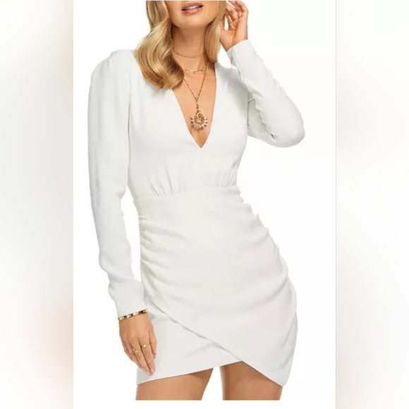 Ramy Brook Kiera Chic "IVORY" Long Sleeve Mini Dress With Shoulder Pads - Picture 1 of 10